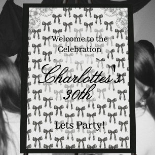 Black Bow Pattern Birthday Party Welcome Foam Board