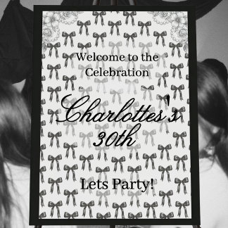 Black Bow Pattern Birthday Party Welcome Foam Board