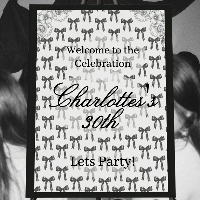 Black Bow Pattern Birthday Party Welcome Foam Board (Creator Uploaded)