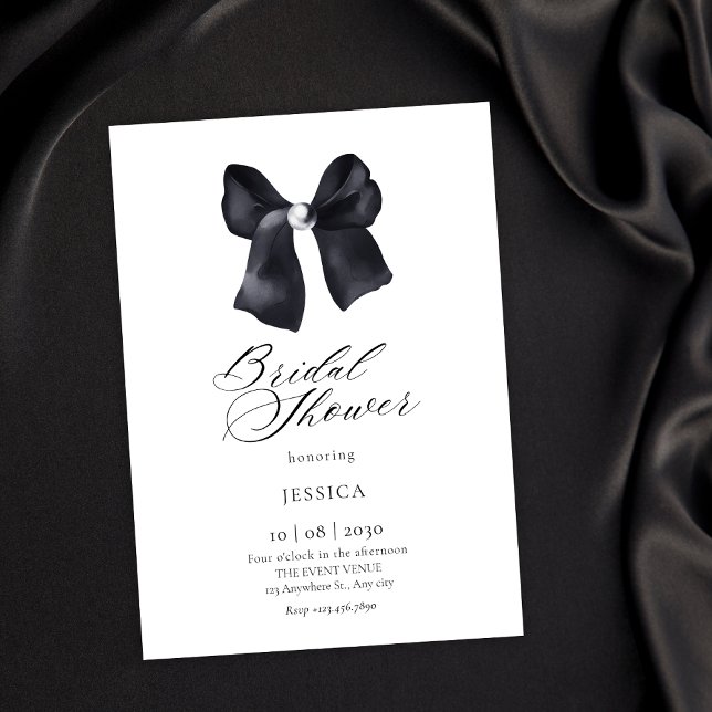 Black bow pearl bridal shower invitation (Creator Uploaded)