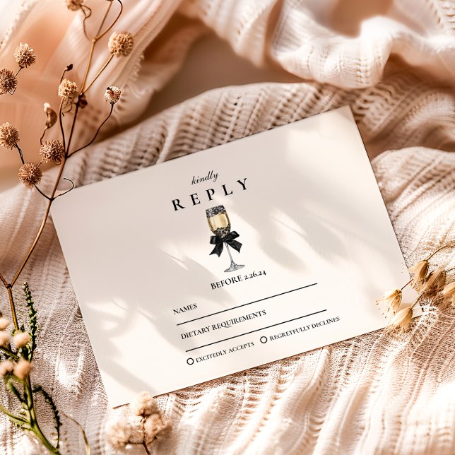 Black Bow Pearl Champagne Graduation RSVP Card (Creator Uploaded)