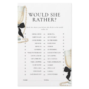 Black Bow Pearls & Prosecco Bridal Shower Game Stationery