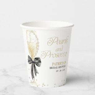 Black Bow Pearls & Prosecco Bridal Shower Paper Cups