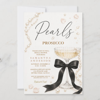 Black Bow Pearls & Prosecco Elegant Coquette Invitation