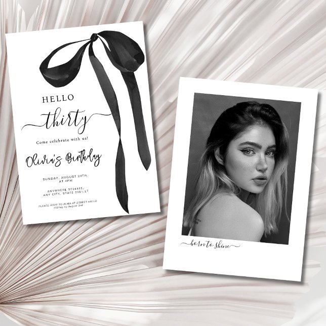 black bow photo birthday 30th Birthday Party Invitation (Creator Uploaded)