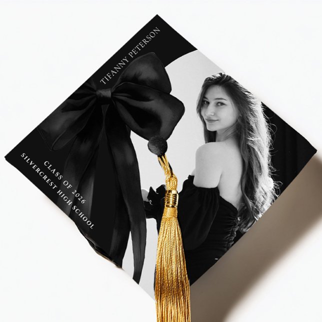Black Bow Photo Graduation Cap Topper (Creator Uploaded)