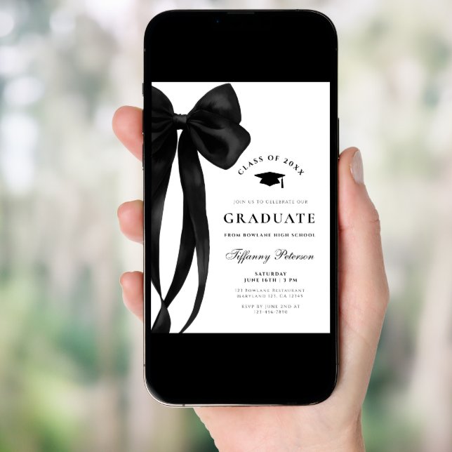 Black Bow Photo Graduation Invitation (Front Digital)