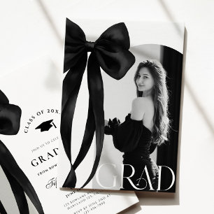 Black Bow Photo Graduation Invitation