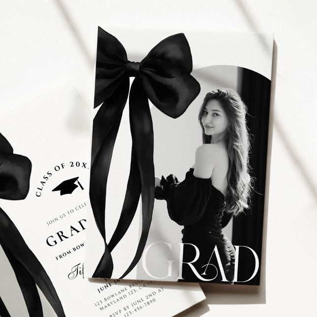 Black Bow Photo Graduation Invitation (Creator Uploaded)