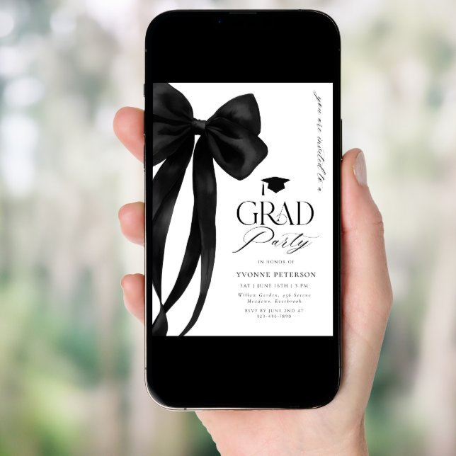 Black Bow Photo Graduation Invitation (Front Digital)