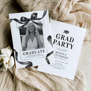 Black Bow Photo Graduation Party Invitation