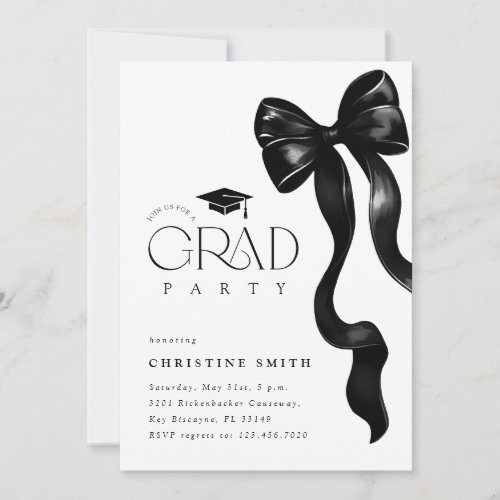 Black Bow Photo Graduation Party Invitation