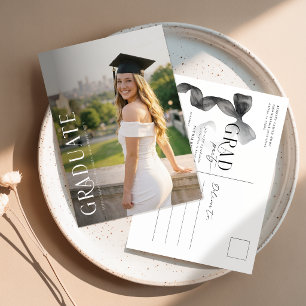 Black Bow Photo Graduation Party Invitation Postcard