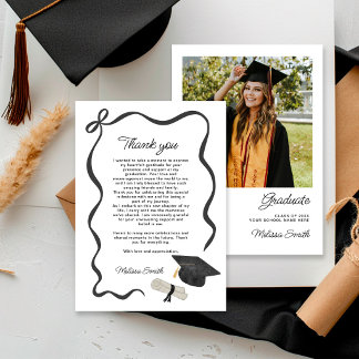 Black Bow Photo Graduation Thank You Card