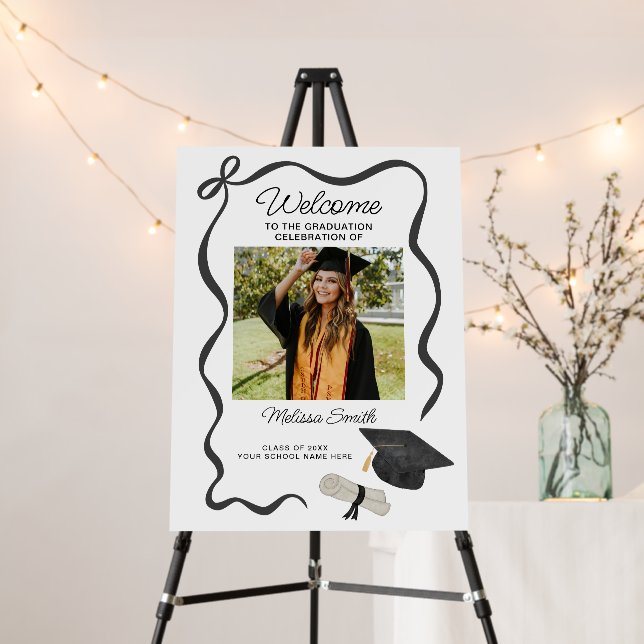 Black Bow Photo Graduation Welcome Foam Board (In Situ (Stand))