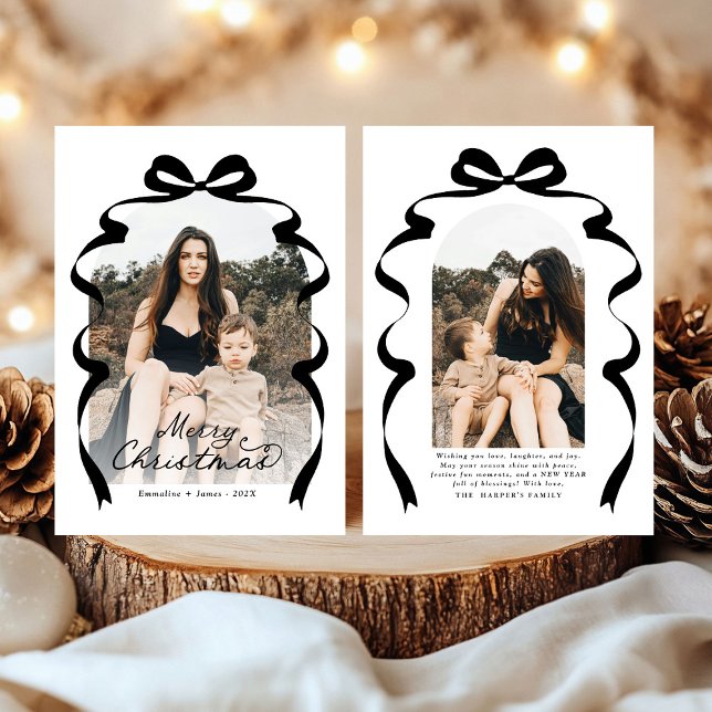 Black Bow Photo Merry Christmas Arch Holiday Card (Creator Uploaded)