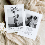 Black Bow Photo Save The Date<br><div class="desc">These wedding save the date cards feature a modern white background,  with a photo centrepiece,  and a classic black watercolor bow. On the back is another photo and further details about your future wedding.</div>