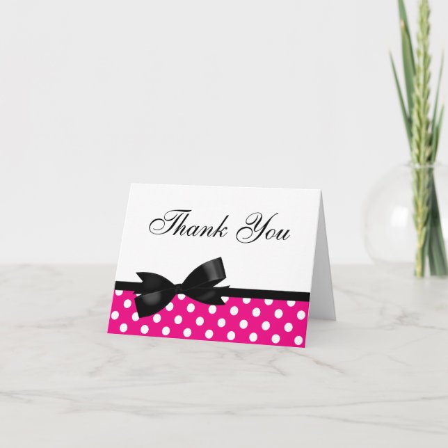 Black Bow Pink Polka Dots Thank You (Front)