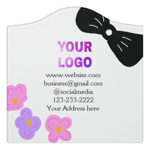 Black bow pink purple floral add logo biz details  door sign