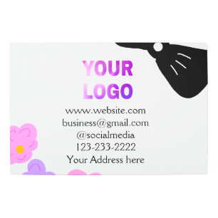 Black bow pink purple floral add logo biz details metal print