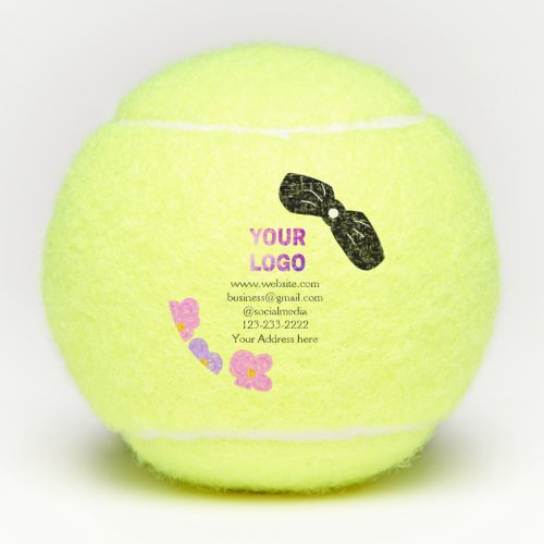 Black bow pink purple floral add logo biz details  tennis balls