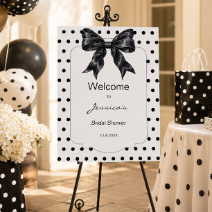 Black Bow Polka Dots Bridal Shower Welcome Sign