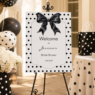 Black Bow Polka Dots Bridal Shower Welcome Sign