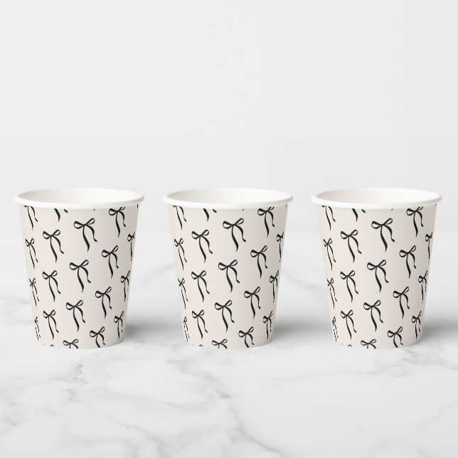 Black Bow Ribbon Elegant Classy Party Paper Cups (Multi)