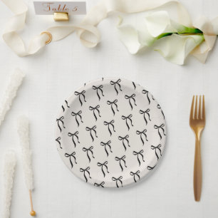 Black Bow Ribbon Elegant Classy Party Paper Plates