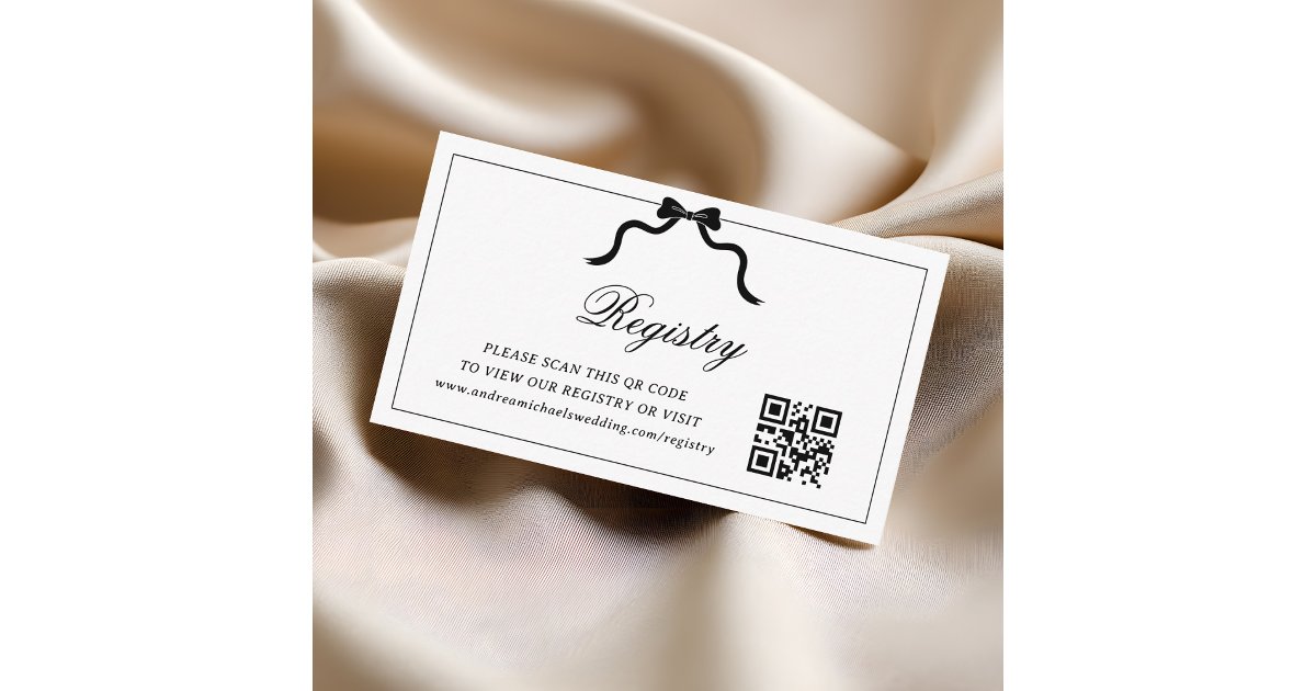 Qr Code Ribbon Black Bow Ribbon QR Code Wedding Gift Registry Enclosure Card | Zazzle