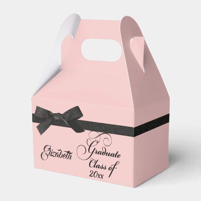 Black Bow Ribbon Rose Graduation Party Class Favor Boxes (Front Side)