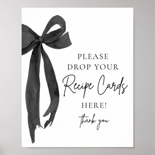 Black Bow Share a Recipe Card Bridal Shower Sign (Front)