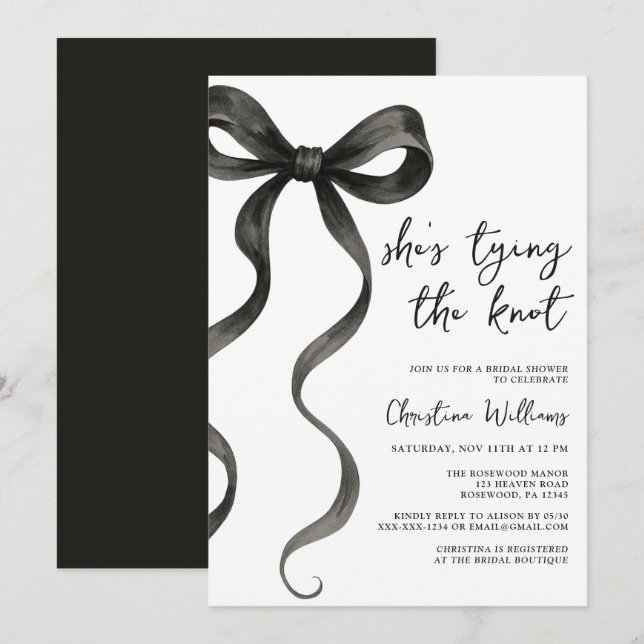 Black Bow She’s Tying The Knot Bridal Shower Invitation (Front/Back)
