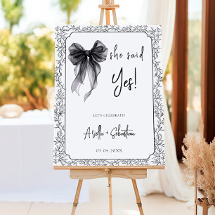 Black Bow She Said Yes Bridal Shower Welcome Foam Board
