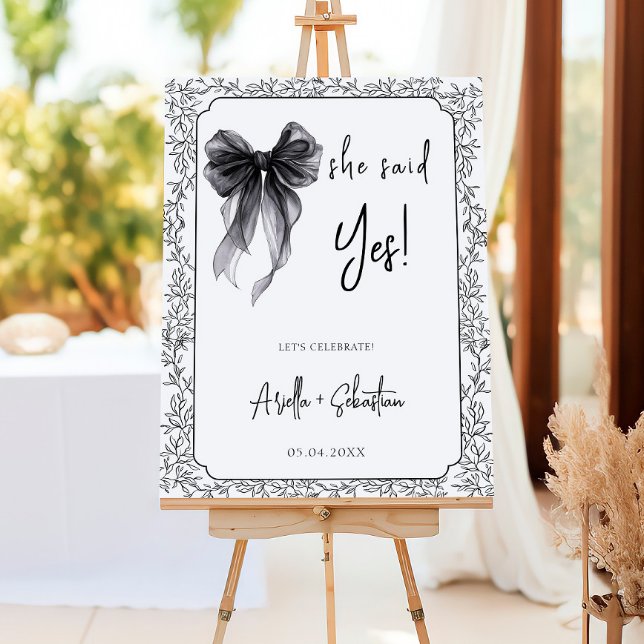Black Bow She Said Yes Bridal Shower Welcome Foam Board (Creator Uploaded)