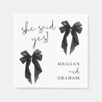Black Bow She Said Yes Napkin