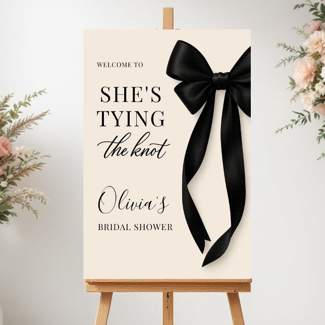 Black Bow She's Tying The Knot Black Welcome Foam Board (Creator Uploaded)