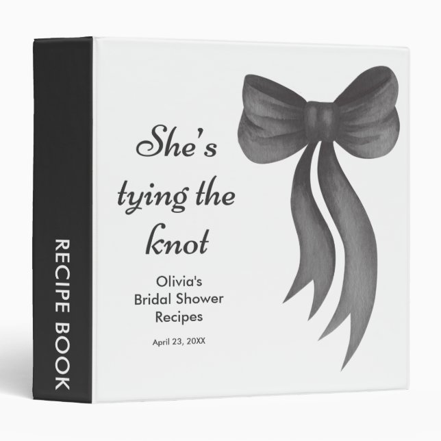 Black Bow She's Tying the Knot Bridal Shower  3 Ring Binder (Front/Spine)