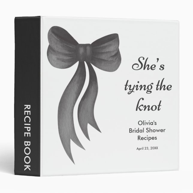 Black Bow She's Tying the Knot Bridal Shower  3 Ring Binder (Front/Spine)