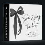 Black Bow She's Tying the Knot Bridal Shower 3 Ring Binder<br><div class="desc">Keep bridal shower memories, recipes, or planning details organized in style with our Black Bow "She’s Tying the Knot" 3-Ring Binder. Featuring a sleek black ribbon bow and modern minimalist design, this binder is perfect for collecting advice cards, keepsakes, or games from the celebration. Ideal for black-and-white or coquette-themed showers,...</div>