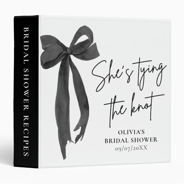 Black Bow She's Tying the Knot Bridal Shower 3 Ring Binder (Front/Spine)