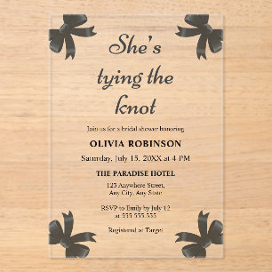 Black Bow She's Tying the Knot Bridal Shower Acrylic Invitations