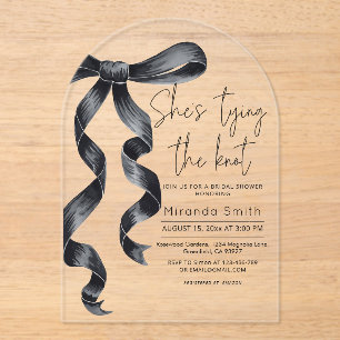 Black Bow She's Tying The Knot Bridal Shower  Acrylic Invitations