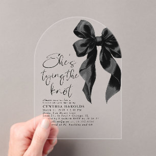 Black Bow She's Tying the Knot Bridal Shower Acrylic Invitations