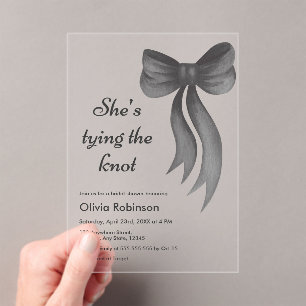 Black Bow She's Tying the Knot Bridal Shower Acrylic Invitations
