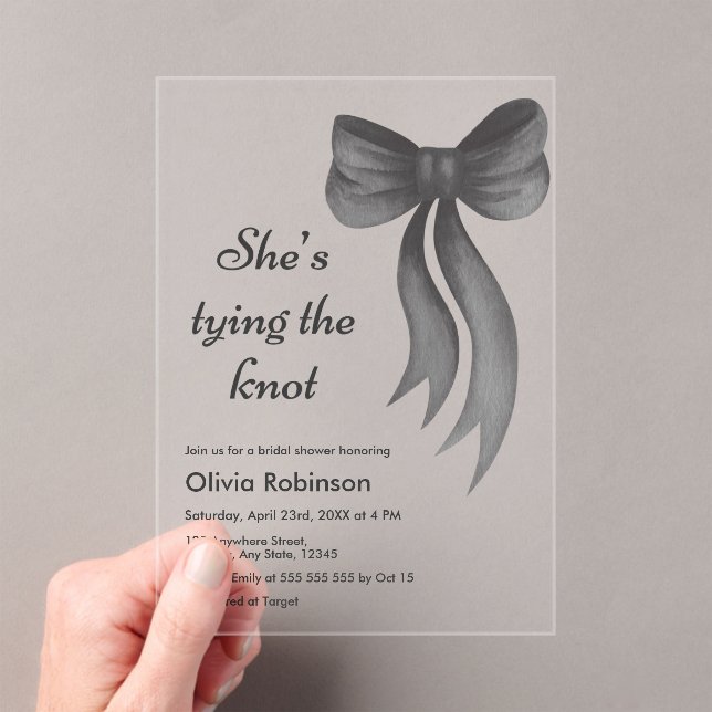 Black Bow She's Tying the Knot Bridal Shower  Acrylic Invitations (Insitu (Handheld))