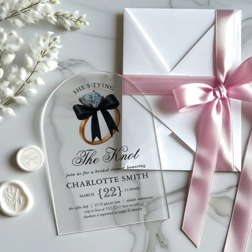 Black Bow She's Tying the Knot Bridal Shower Acrylic Invitations