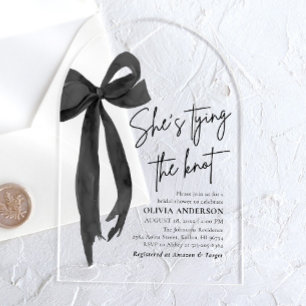 Black Bow She's Tying the Knot Bridal Shower Acrylic Invitations