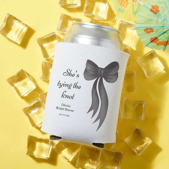 Black Bow She's Tying the Knot Bridal Shower  Can Cooler (In Situ Summer)