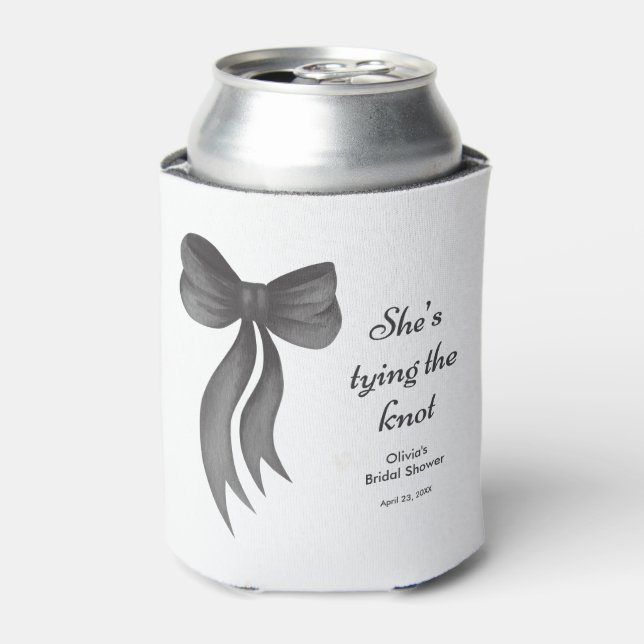 Black Bow She's Tying the Knot Bridal Shower  Can Cooler (Can Front)